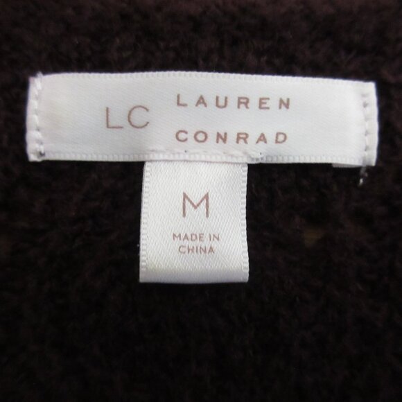 Lauren Conrad Womens Sweater Sz Medium Round Neck Open Knit Burgundy Bell Sleeve - Picture 3 of 6